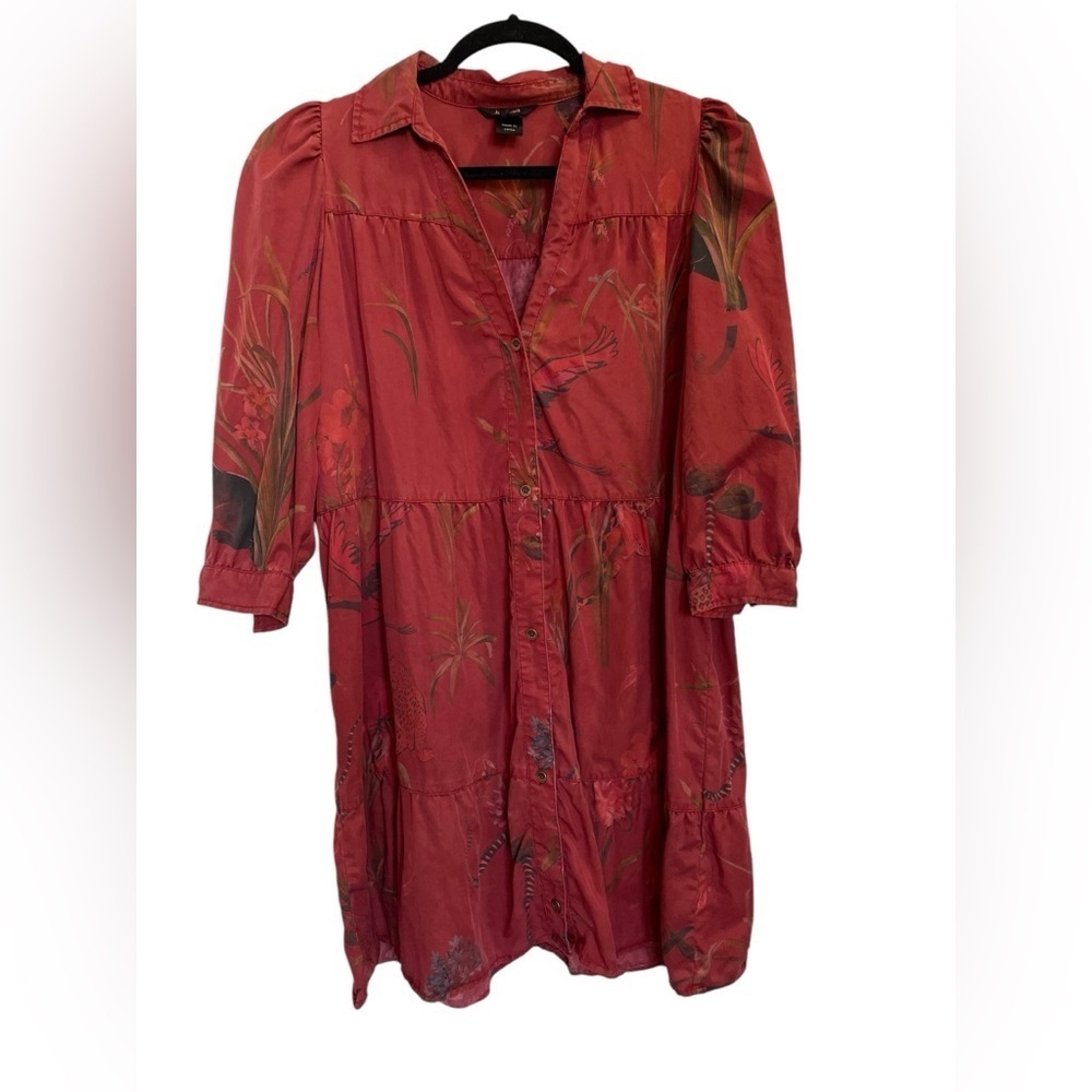 Desigual Sevilla Red Floral Tiered Tunic Shirt Smock Dress Size S